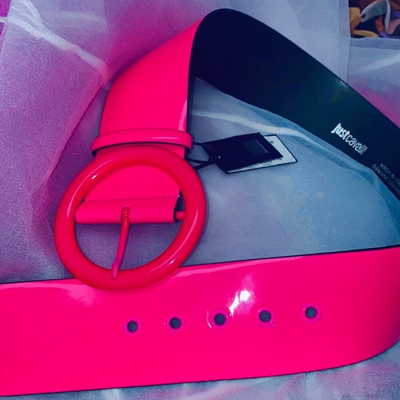Roberto Cavalli patent leather Barbie pink neon wide waist belt adjustable - Picture 9 of 10